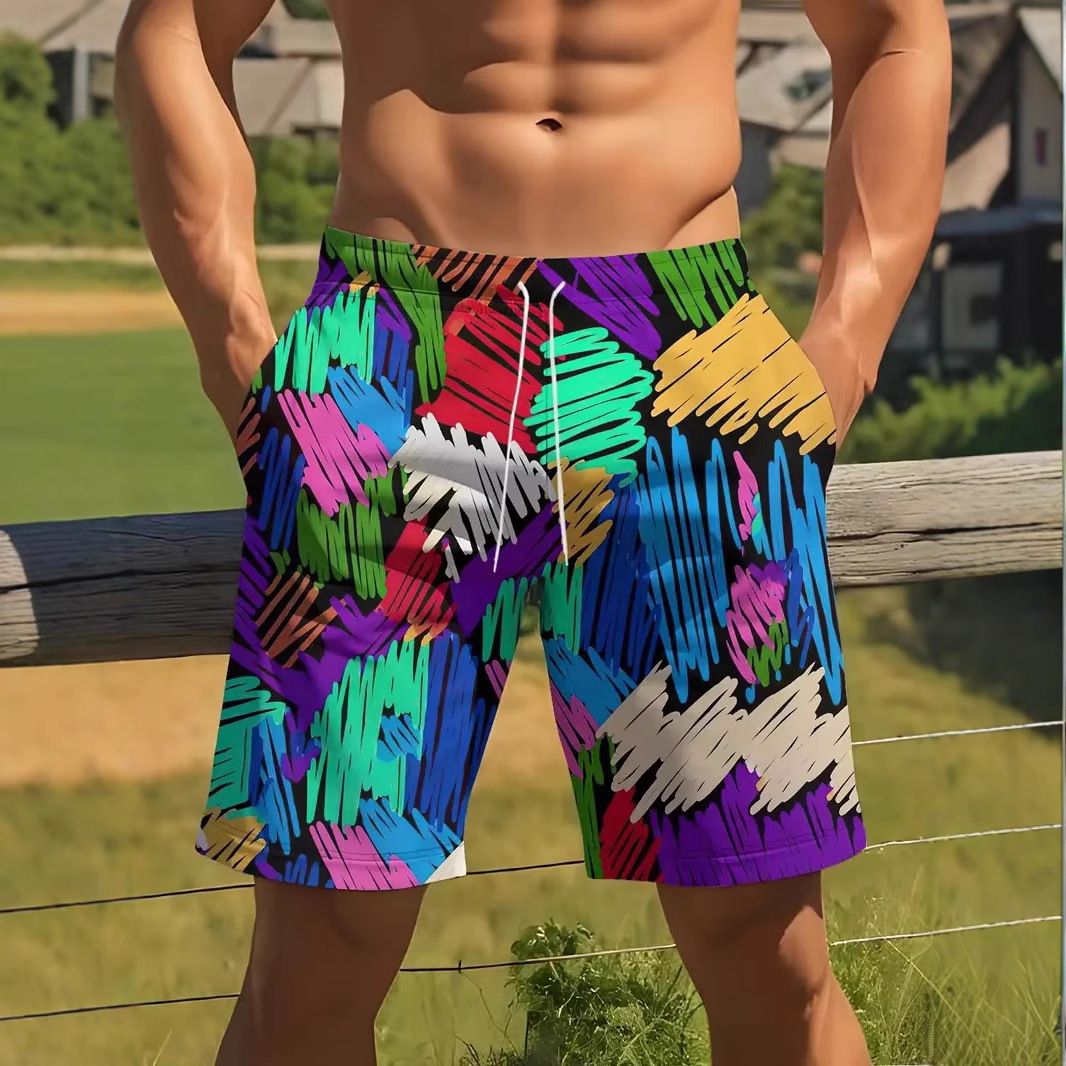 AliExpress Amazon Cross border Trade 2025 New Casual Versatile Color Printed Men's Casual Shorts KUU250226K010 S