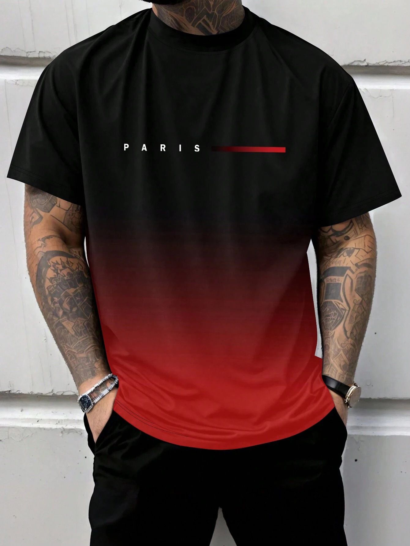 High street niche design sense 2025 summer men's versatile gradient letter printed short sleeved round neck T-shirt Style_1 S