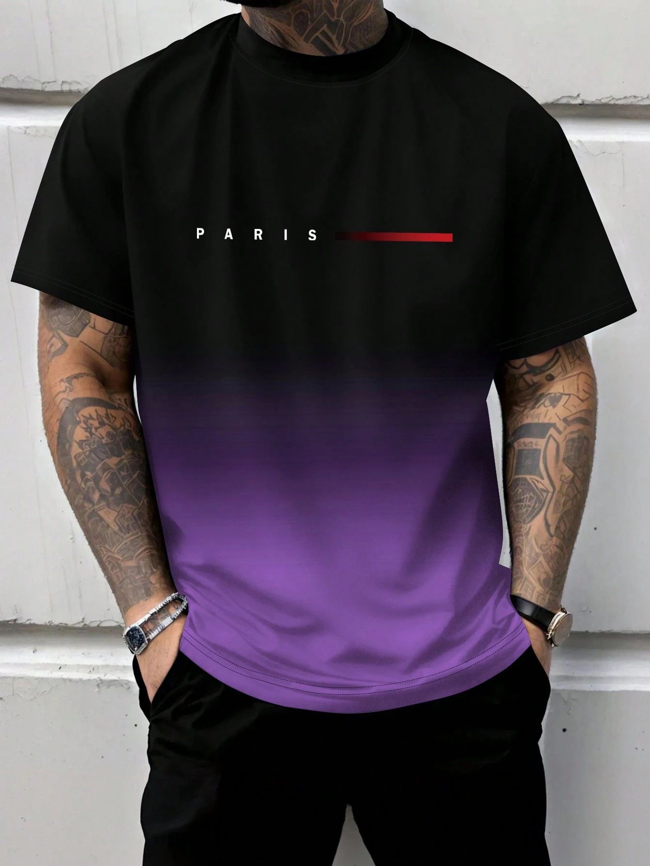 High street niche design sense 2025 summer men's versatile gradient letter printed short sleeved round neck T-shirt Style_1 S