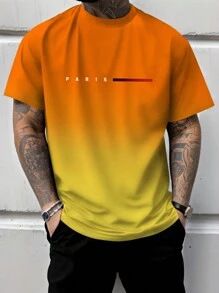 High street niche design sense 2025 summer men's versatile gradient letter printed short sleeved round neck T-shirt Style_1 S