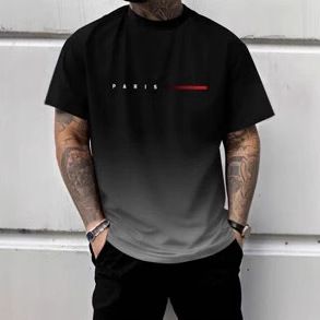 High street niche design sense 2025 summer men's versatile gradient letter printed short sleeved round neck T-shirt Style_1 S