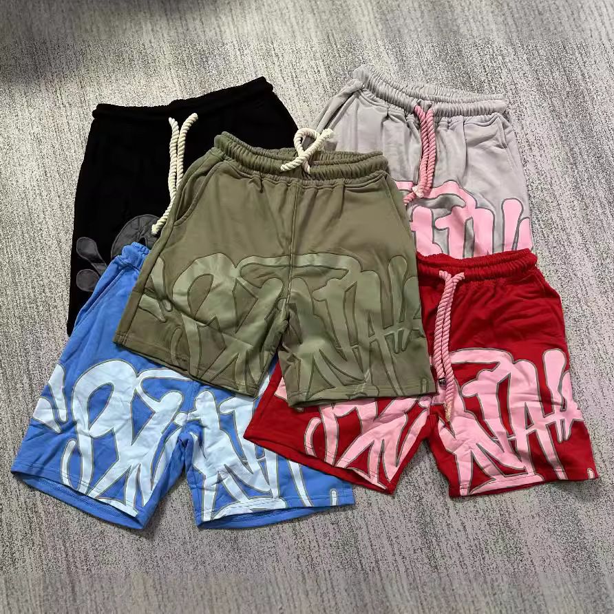 Synaworld style American hip-hop foam letter print short men's summer fashion brand casual sports shorts trend DK2HY09F L