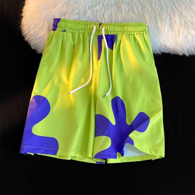 Pai Daxing shorts men's thin style summer trendy home ice silk plus size sports sleepers loose beach flower pants five points Patrick Star L