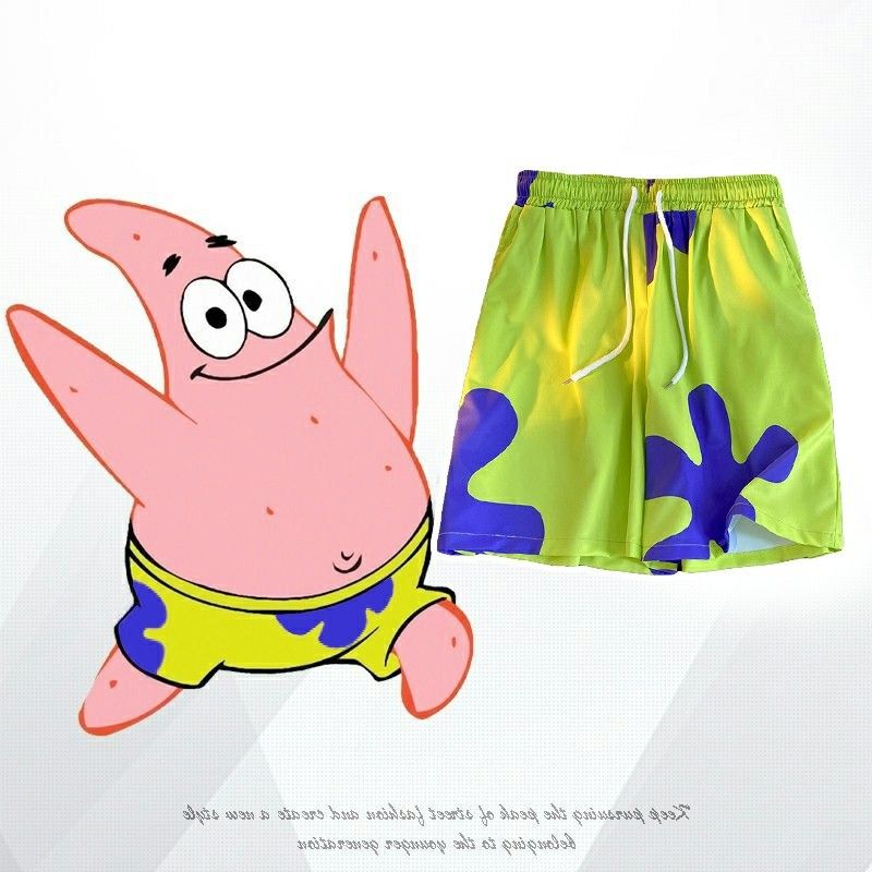 Pai Daxing shorts men's thin style summer trendy home ice silk plus size sports sleepers loose beach flower pants five points Patrick Star L