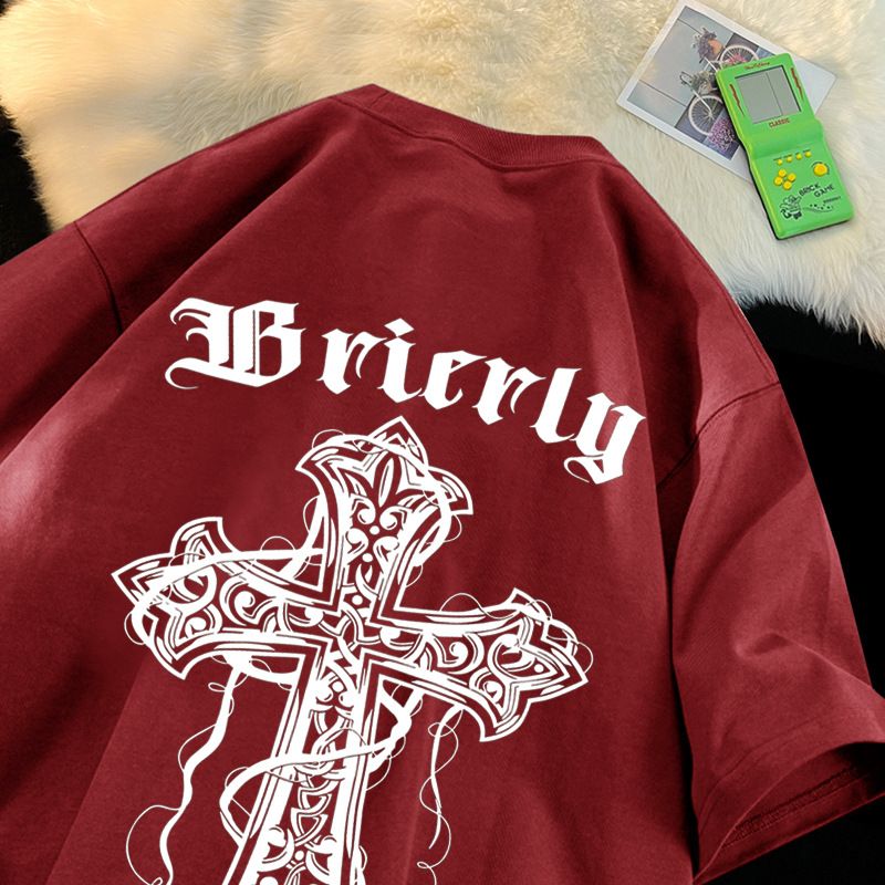 Factory direct sales of 2023 new summer round neck short sleeved men's trendy cross loose women's T-shirt casual T-shirt Style_1 S