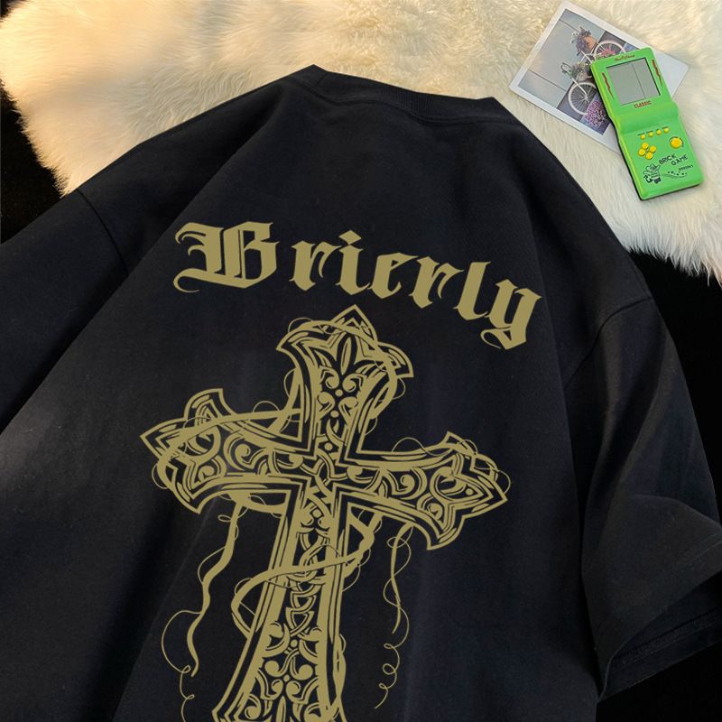 Factory direct sales of 2023 new summer round neck short sleeved men's trendy cross loose women's T-shirt casual T-shirt Style_1 S