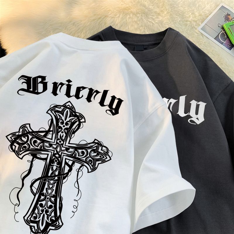 Factory direct sales of 2023 new summer round neck short sleeved men's trendy cross loose women's T-shirt casual T-shirt Style_1 S