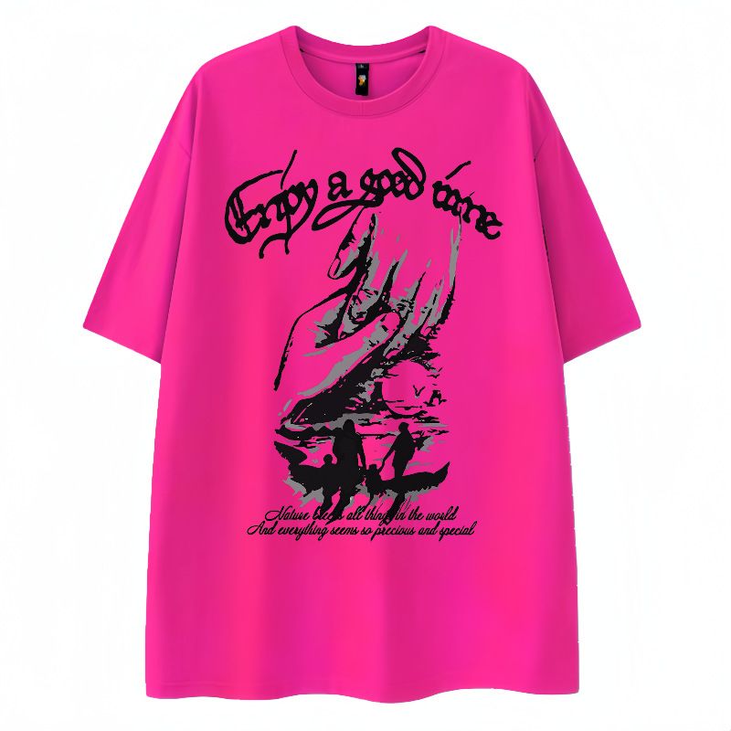 Pi Shuai Graffiti Printed 100% Cotton T-shirt for Men Summer American High Street Hip Hop Trendy Short Sleeve Couple Half Sleeve Style_1 S