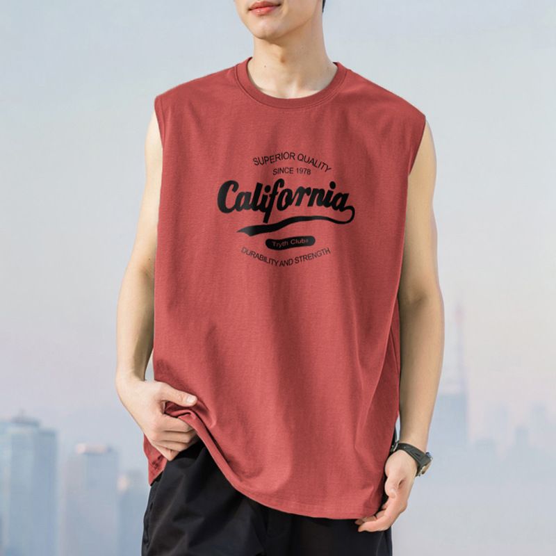 Cotton vest men's summer outerwear trend loose round neck sleeveless camisole American cotton wide shoulder sweatshirt with cut sleeves M18-T668 Black M