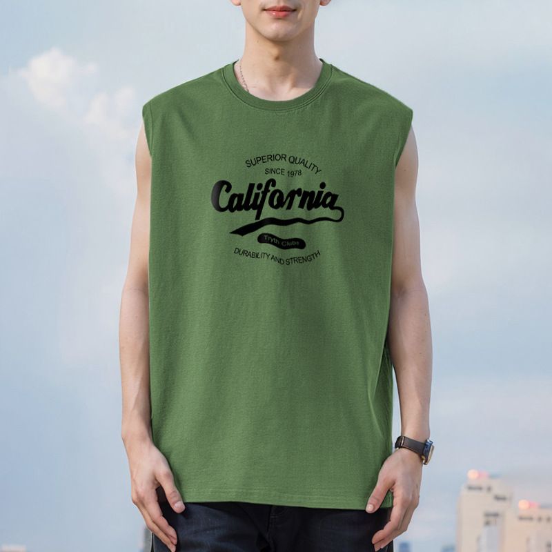 Cotton vest men's summer outerwear trend loose round neck sleeveless camisole American cotton wide shoulder sweatshirt with cut sleeves M18-T668 Black M