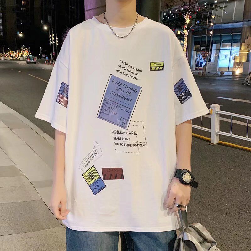 Summer short sleeved t-shirt for boys aged 12-15, junior high school students 13, loose top 14, teenage summer clothes men's half sleeved shirt T336 Black M