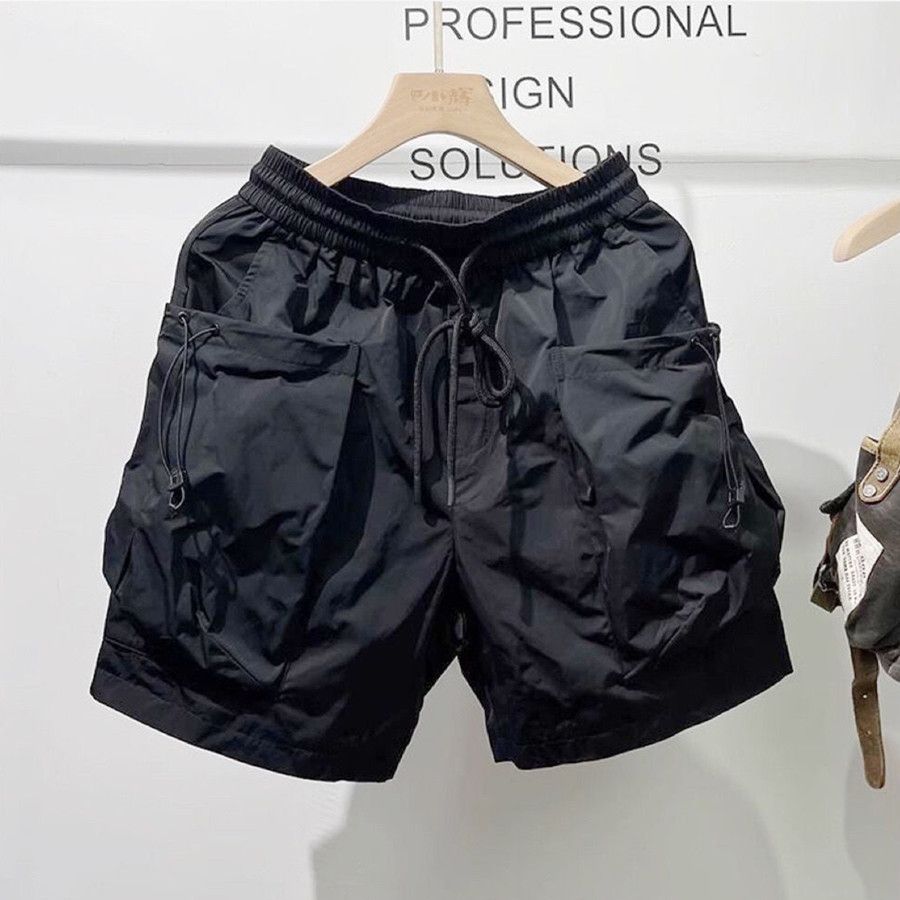 2024 summer quick drying loose outdoor five quarter pants ins style large pocket men's workwear high street thin shorts new style D808 Black L