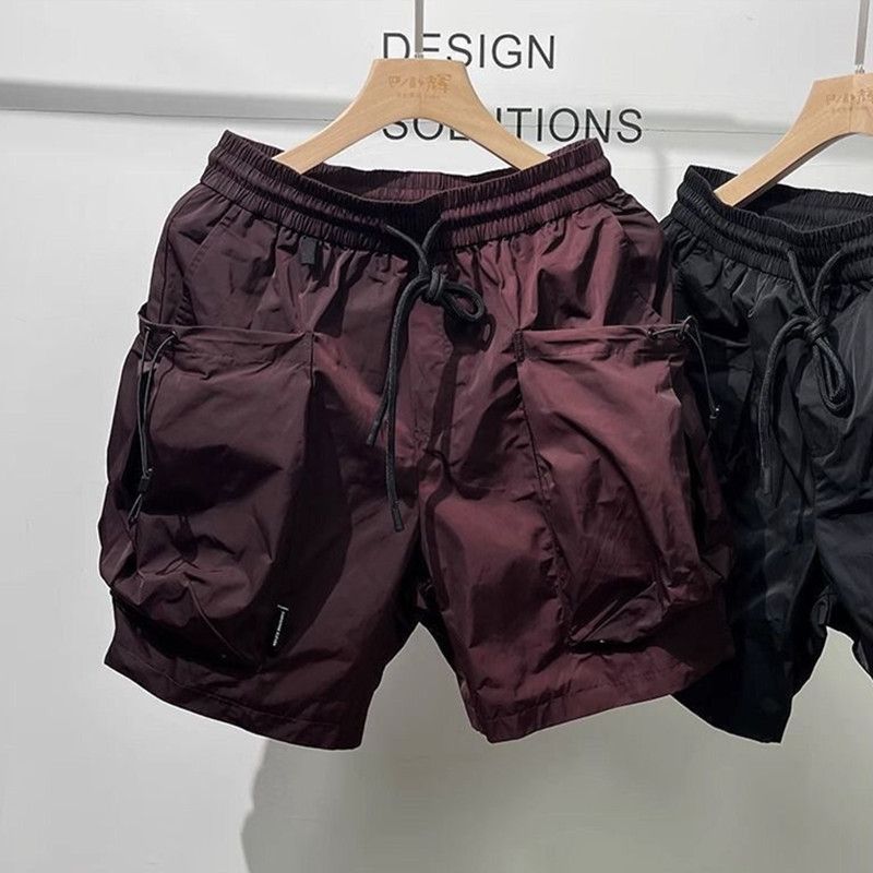 2024 summer quick drying loose outdoor five quarter pants ins style large pocket men's workwear high street thin shorts new style D808 Black L