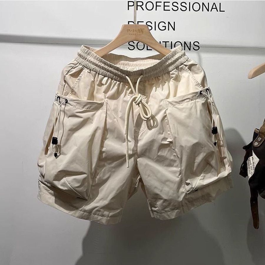 2024 summer quick drying loose outdoor five quarter pants ins style large pocket men's workwear high street thin shorts new style D808 Black L