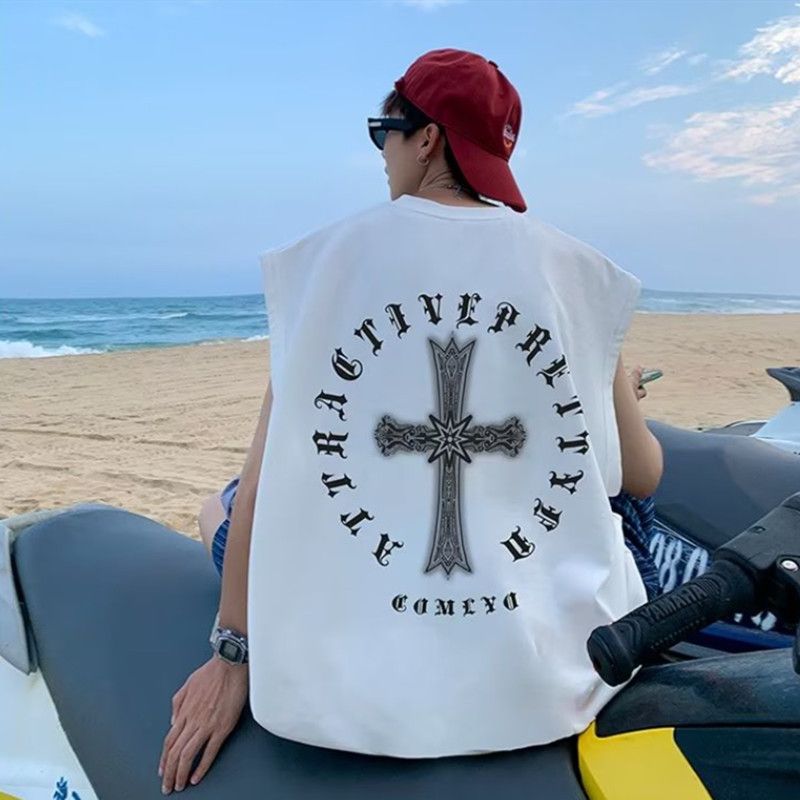American high street vest men's summer casual sports sleeveless t-shirt loose ins trendy brand camisole 5XL C180 vest - black M