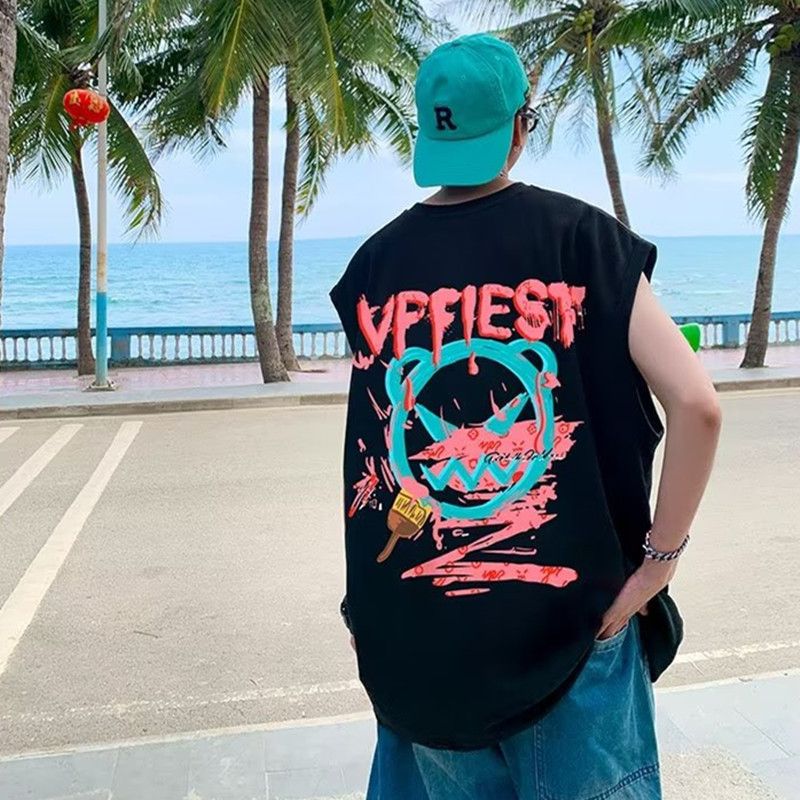 American high street vest men's summer casual sports sleeveless t-shirt loose ins trendy brand camisole 5XL C180 vest - black M