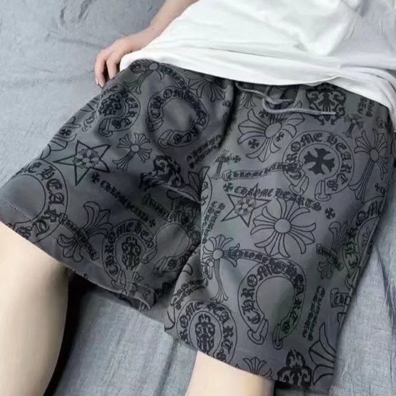 2022 Hong Kong style summer trendy brand ins beach flower shorts men's loose quick drying five quarter pants trend shorts men 373 gray L