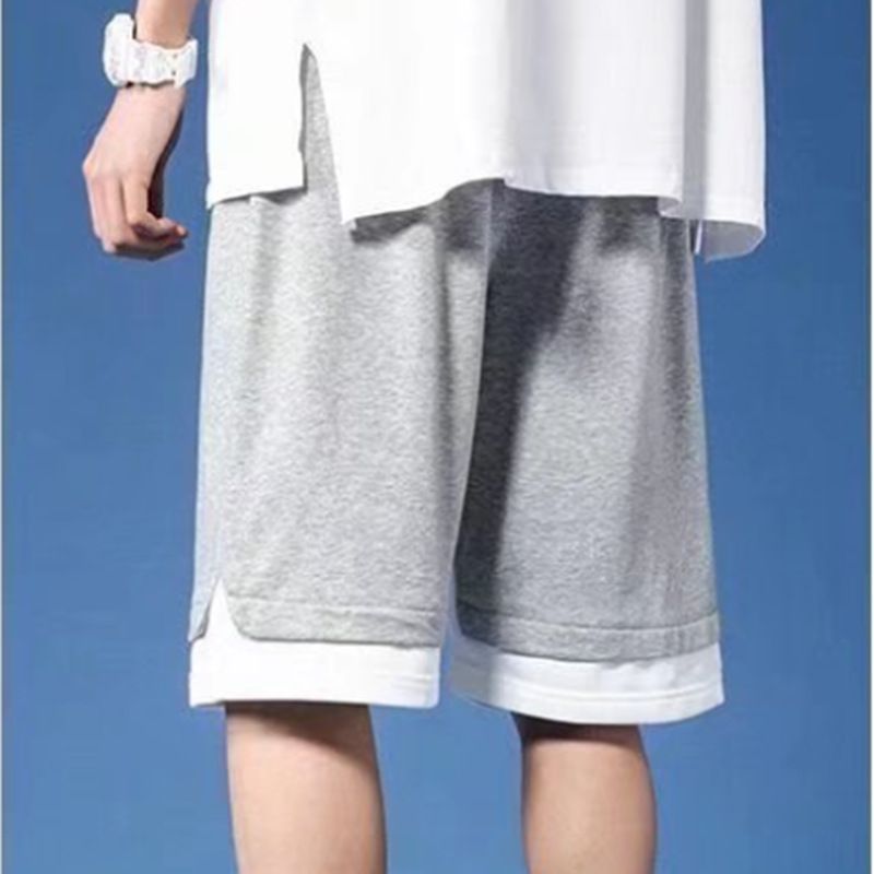 2022 Hong Kong style summer trendy brand ins beach flower shorts men's loose quick drying five quarter pants trend shorts men 373 gray L