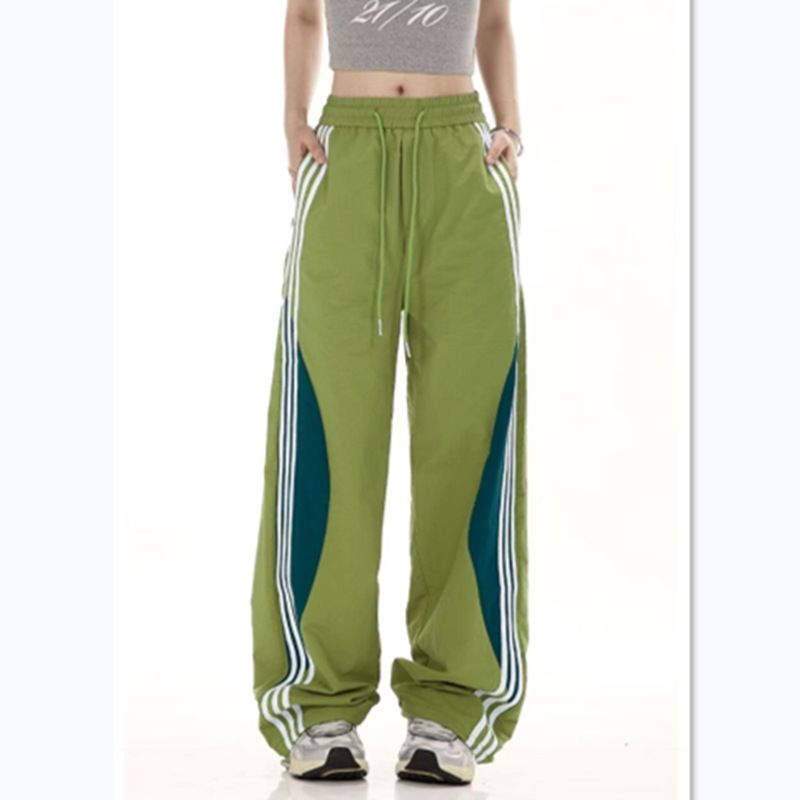 Striped pants men's autumn and winter Hong Kong style sports straight leg pants trendy brand plus size loose men's casual pants men's Pants 30 Black L