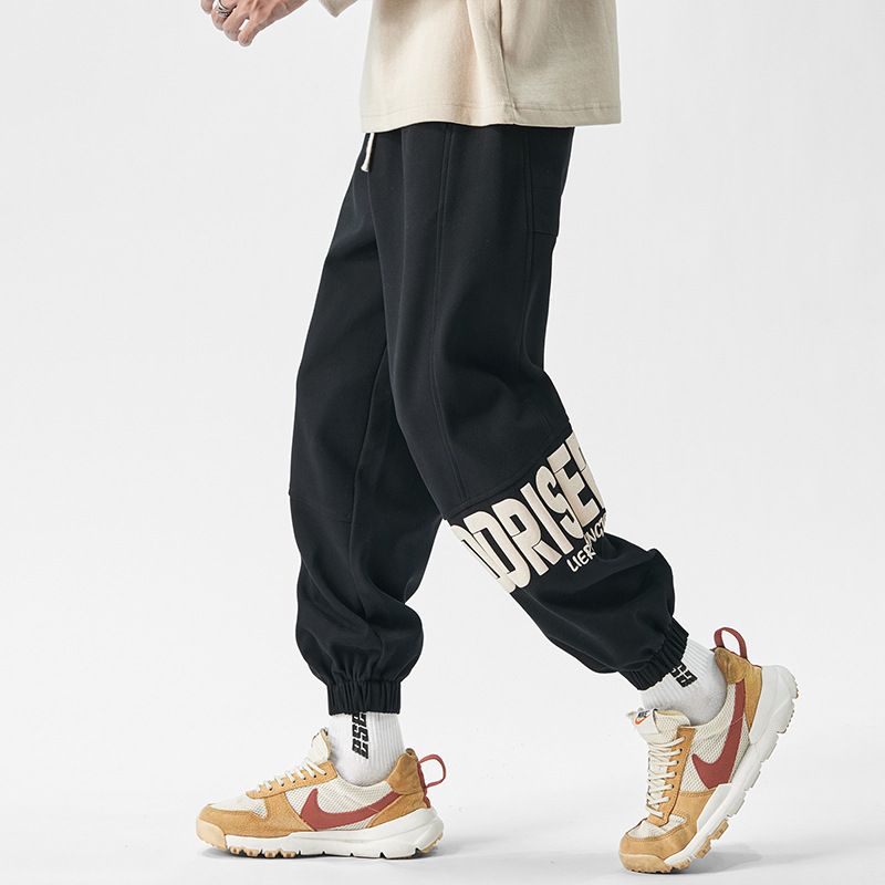 American style sweatpants for men, 2023 Spring and Autumn collection, foot binding sports pants, new plus size workwear, casual pants for men G506 Black L