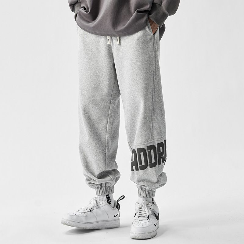 American style sweatpants for men, 2023 Spring and Autumn collection, foot binding sports pants, new plus size workwear, casual pants for men G506 Black L