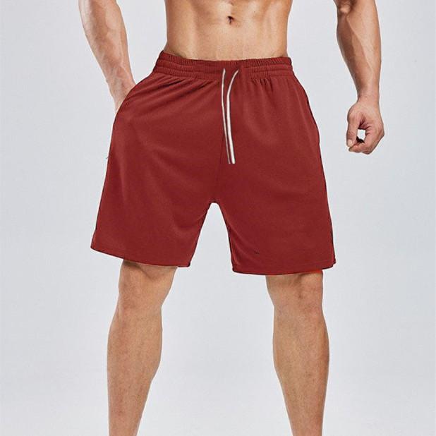 Foreign trade running shorts men's running fitness quick drying sports American casual fashion solid color basketball five point pants men red M