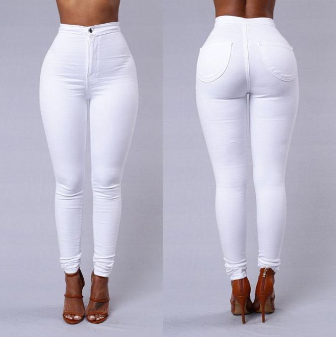 0298 AliExpress Wish Amazon Thin Elastic Candy Color Slim Casual Pants Cow white S
