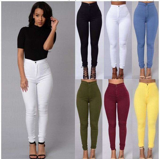 0298 AliExpress Wish Amazon Thin Elastic Candy Color Slim Casual Pants Cow white S