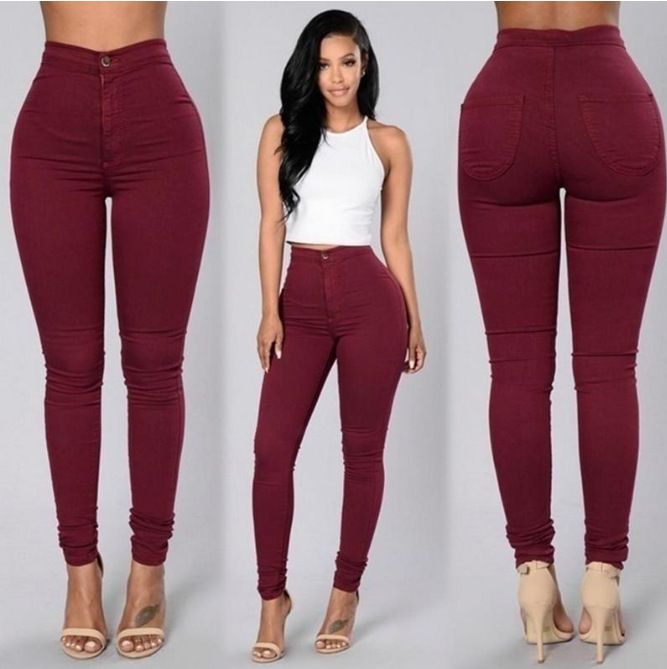 0298 AliExpress Wish Amazon Thin Elastic Candy Color Slim Casual Pants Cow white S