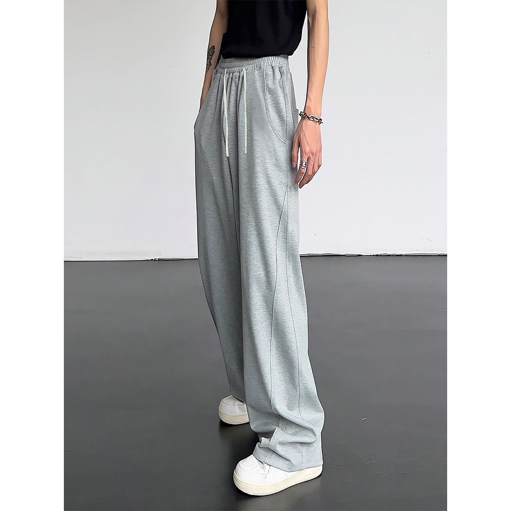 Cross border AliExpress foreign trade men's casual pants wide leg sports sweatpants loose high street design straight leg long pants black L