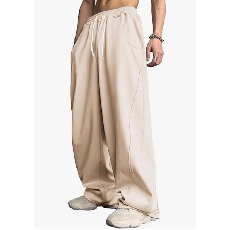 Cross border AliExpress foreign trade men's casual pants wide leg sports sweatpants loose high street design straight leg long pants black L