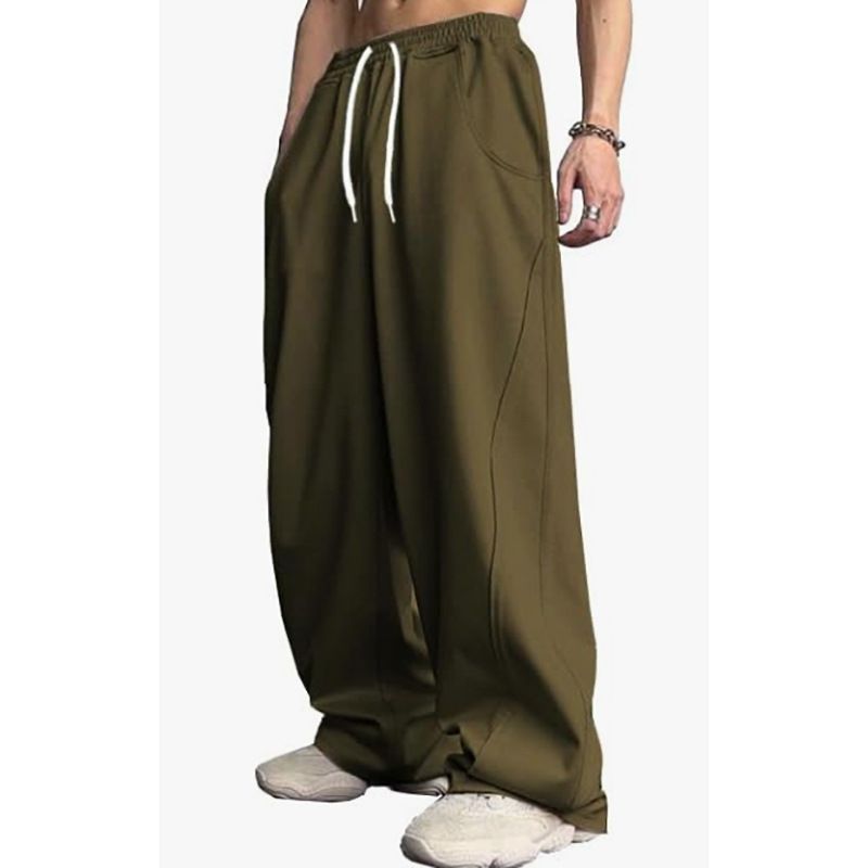 Cross border AliExpress foreign trade men's casual pants wide leg sports sweatpants loose high street design straight leg long pants black L