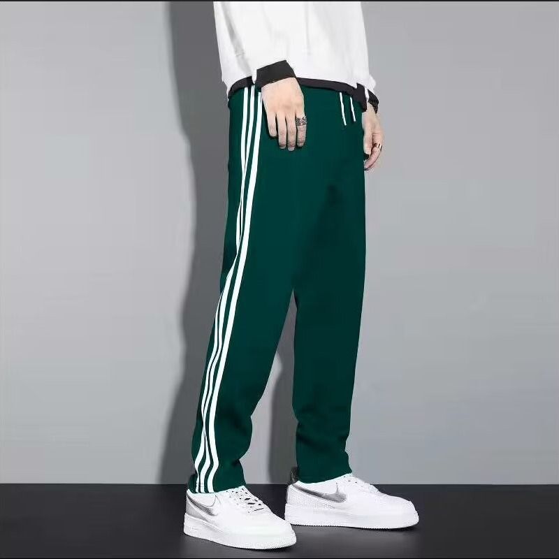 Manufacturer wholesale sports pants men's sanitary pants straight leg cheap casual pants three bar school uniform pants versatile plus size pants black L