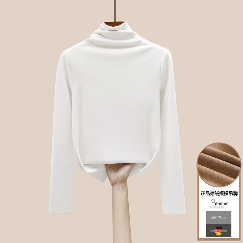 2025 new women's double-sided German velvet semi high neck long sleeved autumn and winter slim fit T-shirt women's solid color versatile temperament base Style_1 M