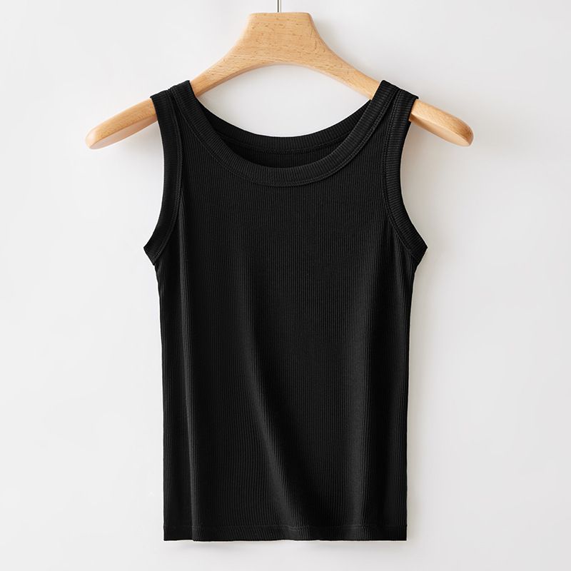 Casual versatile camisole vest for women with wide shoulders on the outside, French sleeveless style, and white wide band I-shaped thread inside for a beautiful back black M suggestion [75-90 pounds]