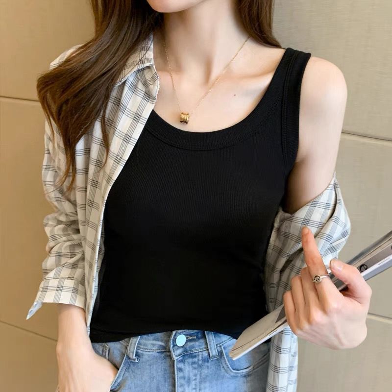 Strap vest for women, inner layer, 2022 early spring summer new slim fit base shirt, women's outer layer sleeveless threaded T-shirt black M suggestion [75-90 pounds]