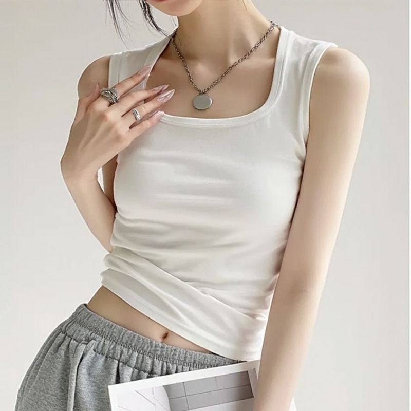 Strap vest, women's inner layer, 2025 summer new style, outerwear, concealed breast, H-shaped pure cotton wide shoulder strap bottom top, trendy black M suggestion [80-95 pounds]