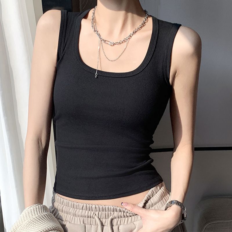 Strap vest, women's inner layer, 2025 summer new style, outerwear, concealed breast, H-shaped pure cotton wide shoulder strap bottom top, trendy black M suggestion [80-95 pounds]