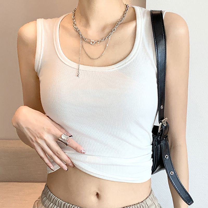 Strap vest, women's inner layer, 2025 summer new style, outerwear, concealed breast, H-shaped pure cotton wide shoulder strap bottom top, trendy black M suggestion [80-95 pounds]