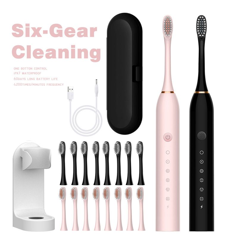 Sonic electric toothbrush for adults, soft bristles, household use, rechargeable, waterproof, couple's toothbrush, travel case, toothbrush head set