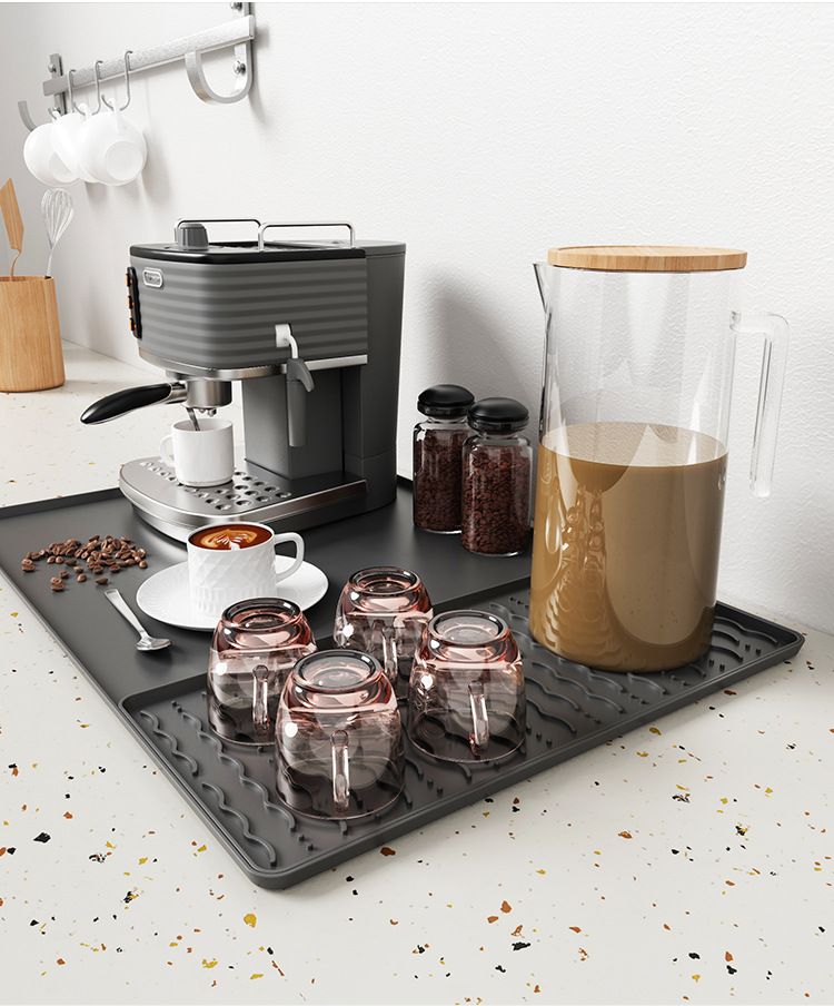 Hot-selling silicone coffee machine pad, bar counter and dining table anti-slip heat-insulating large-sized draining tray, coffee cup drying pad
