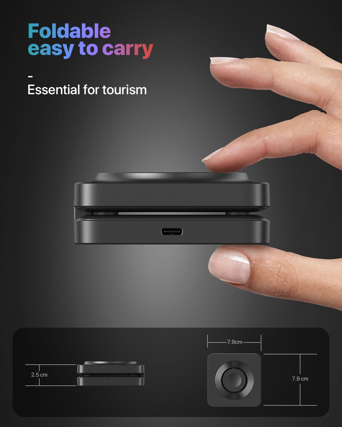 Portable 3-in-1 wireless charger with fast charging stand for mobile phones, compatible with Apple Watch, headphones, and wireless charging