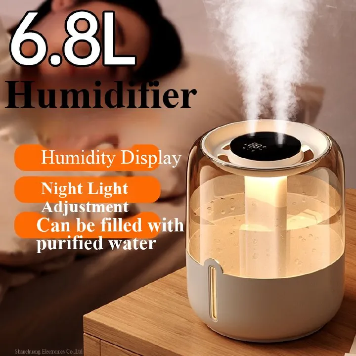 6.8L humidifier, large capacity, dual spray, USB, household, silent air humidifier, tabletop humidifier
