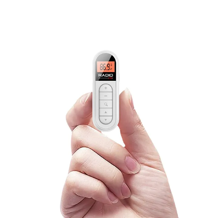 Rechargeable mini radio, small and portable, with FM tuner, clip-on design, suitable for elderly people and meetings