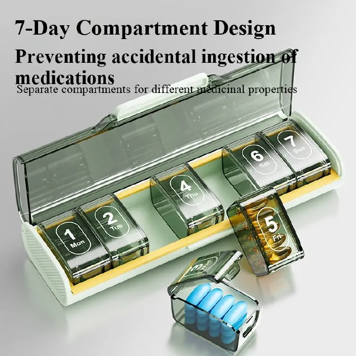 Medicine box, 7-day portable sealed light-proof compartmented box for medicine, large-capacity medicine dispenser