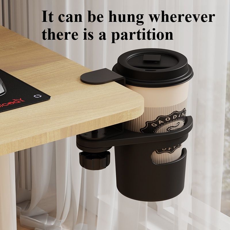 Desktop plastic rotating water cup holder with a sense of luxury, featuring a perforated cup support bracket for coffee and beverage storage, and a shelf for placement