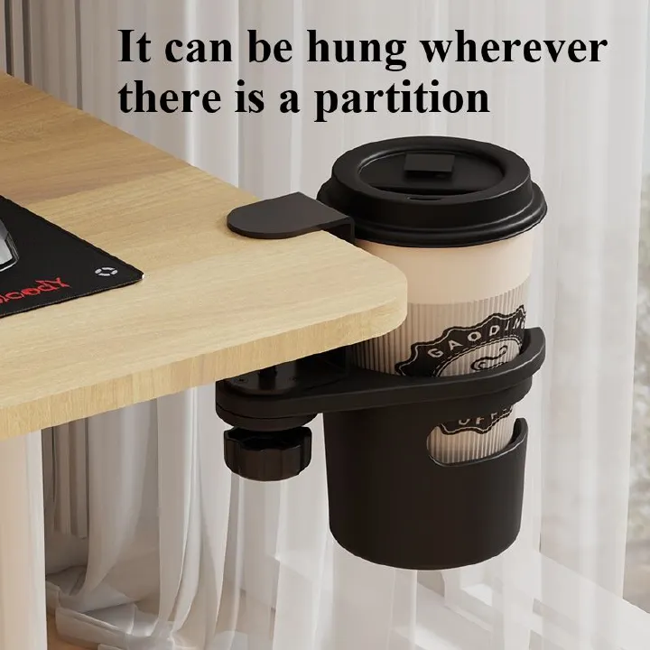 Desktop plastic rotating water cup holder with a sense of luxury, featuring a perforated cup support bracket for coffee and beverage storage, and a shelf for placement