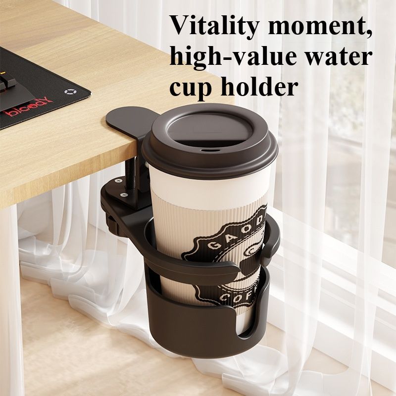 Desktop plastic rotating water cup holder with a sense of luxury, featuring a perforated cup support bracket for coffee and beverage storage, and a shelf for placement