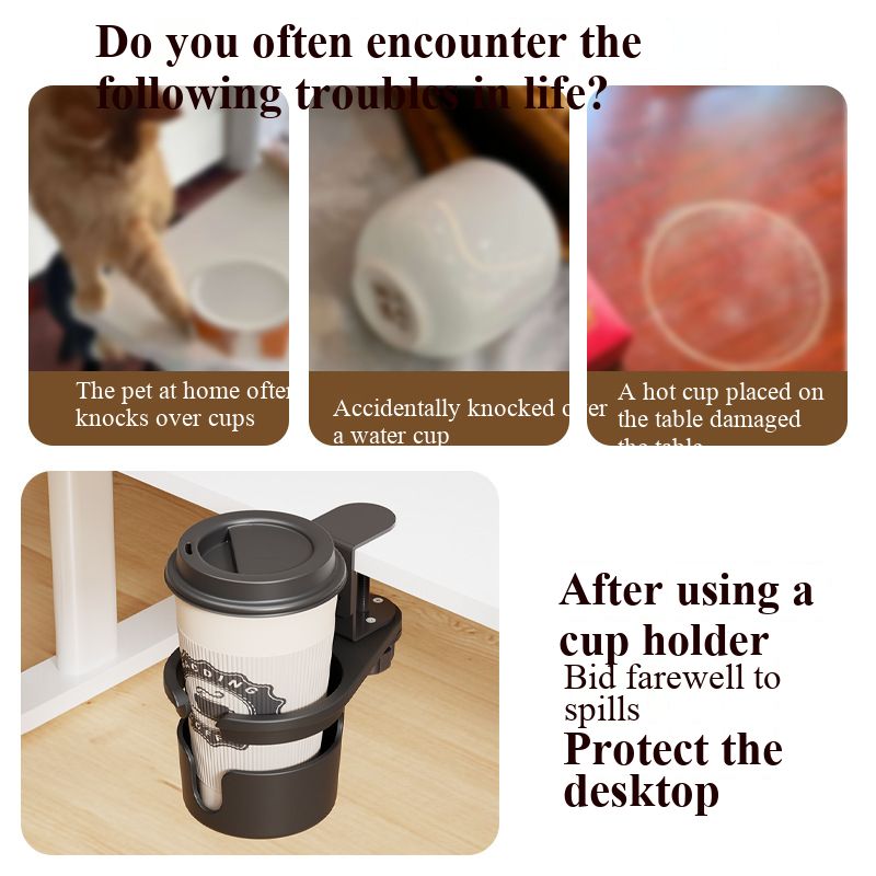 Desktop plastic rotating water cup holder with a sense of luxury, featuring a perforated cup support bracket for coffee and beverage storage, and a shelf for placement