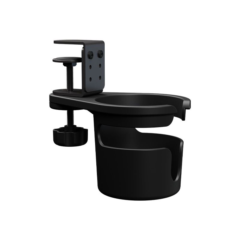 Desktop plastic rotating water cup holder with a sense of luxury, featuring a perforated cup support bracket for coffee and beverage storage, and a shelf for placement